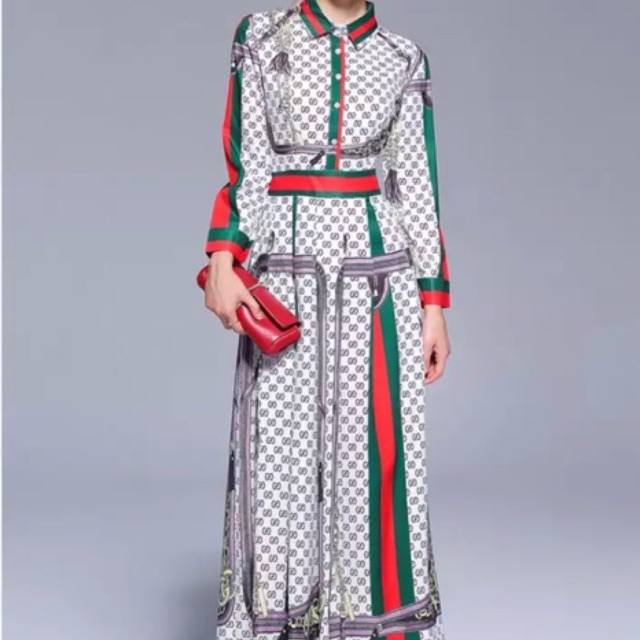 Elegant High Quality Longsleeve Maxi Dress Stripe Gucci Logo