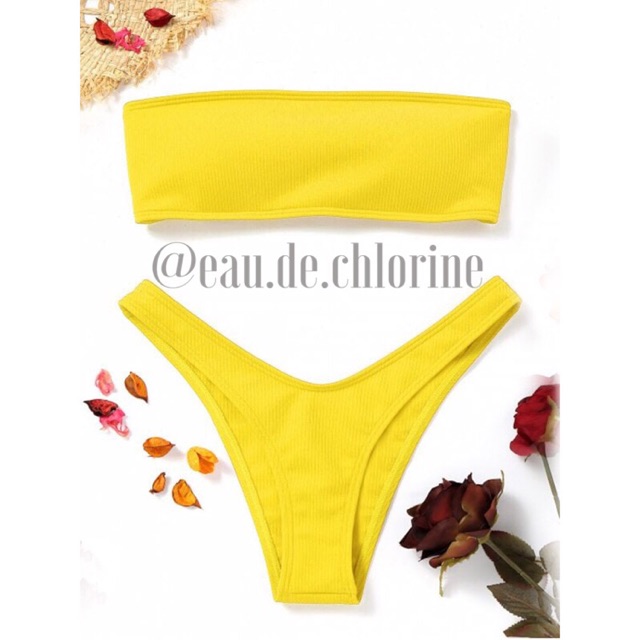 mustard yellow two piece swimsuit