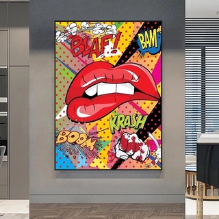 Pop Culture Biting Lips Poster Canvas Painting Wall Art Picture for Living Room Home Decor (No Frame) #4