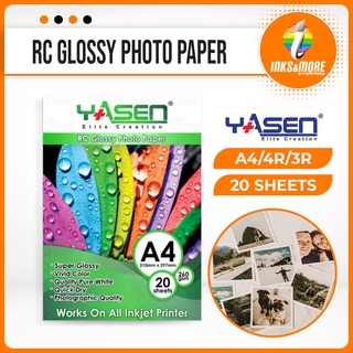 RC Glossy Photo Paper Waterproof  (3R / 4R / A4) 260 GSM (20 Sheets) | Yasen Brand paper