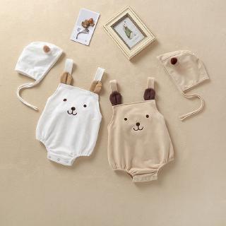 READY STOCK⭐ NEW Baby Girls Clothes Summer Sunsuit 3D Bear Color Block Cotton Print Rompers+Hat Set Infant Outfit Girls Jumpsuit Clothes #1