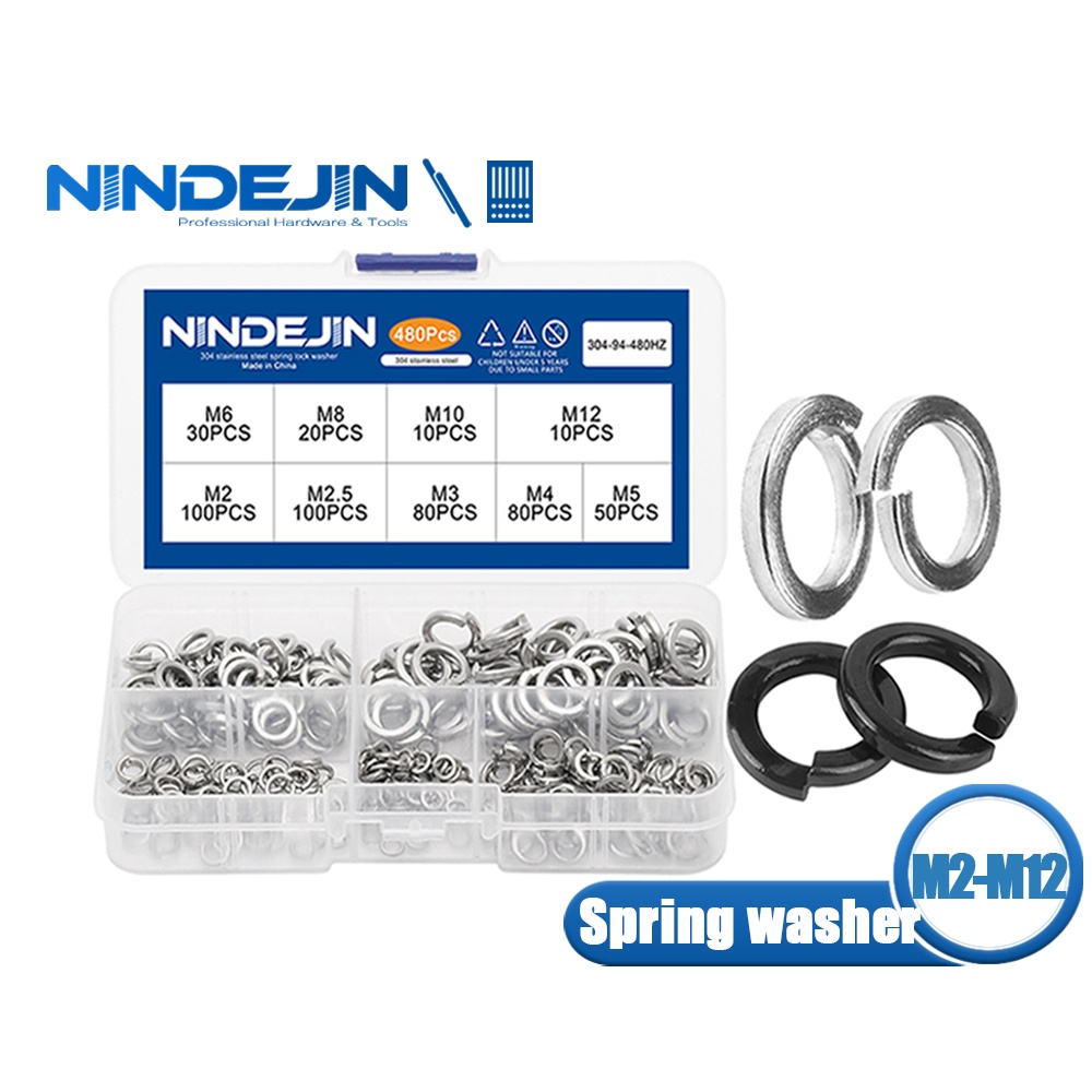 Rrina 358Pcs 304 Stainless Steel Split Lock Washers Assortment Kit,Spring Lock Washer 9 Sizes 4# to 5/8 