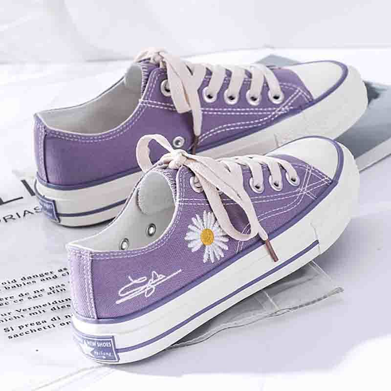 purple canvas sneakers