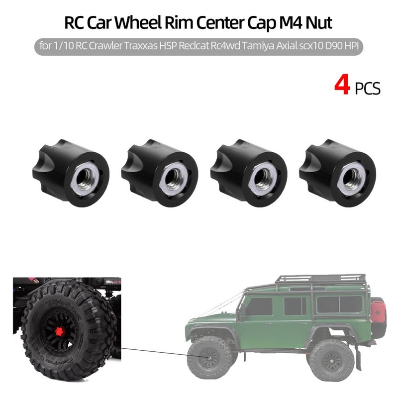INJORA 4PCS Aluminium RC Car M4 Nut Wheel Rim Center Cap for 1/10 RC Crawler Traxxas TRX4 Axial SCX10 90046 Tamiya MST Redcat 04SR 