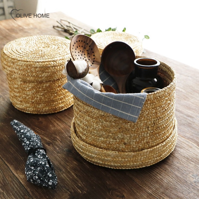 rattan storage basket with lid