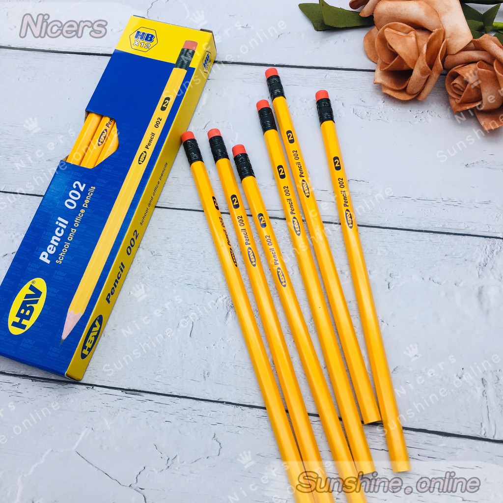 Original 12pcs HBW pencil 002 yellow pencil W/eraser lapis Shopee