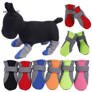 PDL♥4Pcs Pet Dog Shoes Non-slip Soft Sole Breathable Mesh Adjustable Straps Boots