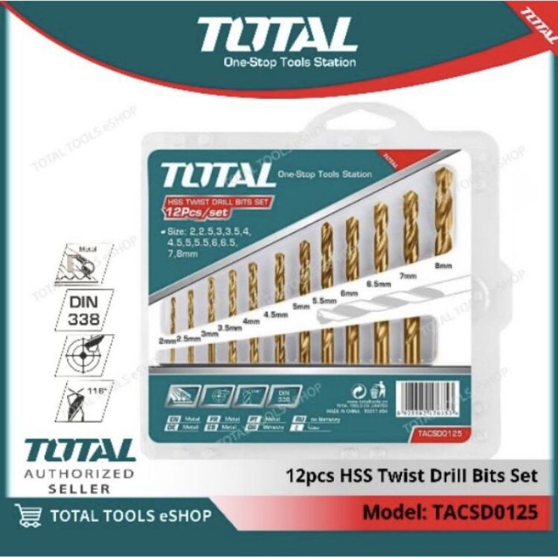 TOTAL TOOLS Drill Bit Set 12 Pcs HSS Twist TACSD0125 Original Authentic ...