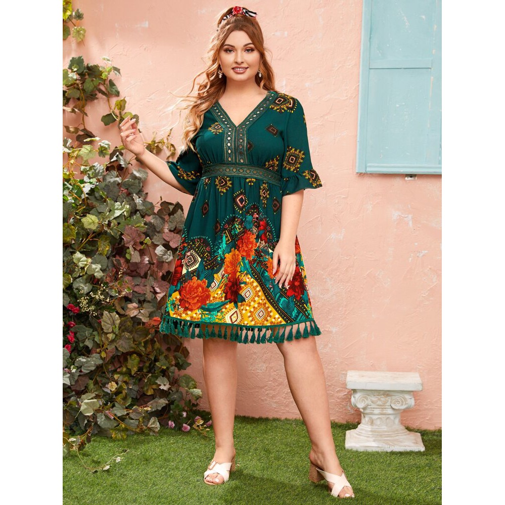 Y469 Plus Chic Embroidered Lace Floral Plus Size Dress Shopee Philippines