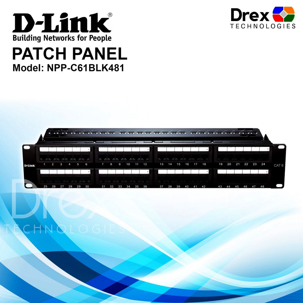 D-Link 48 Ports Patch Panel CAT6 Fully Loaded 1RU 48-Port Patch Panel ...