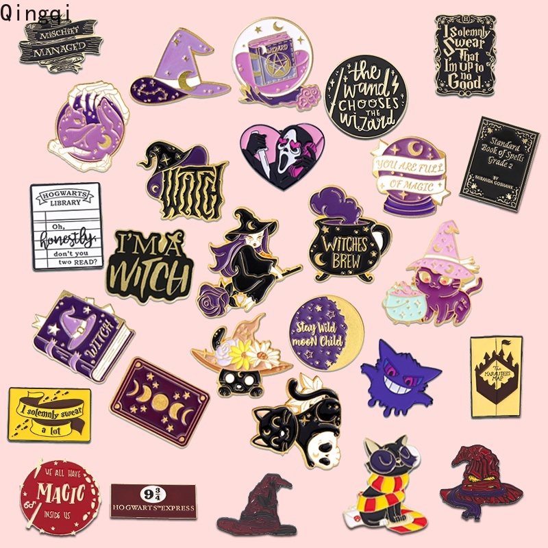27 Styles Witch Magic Hat Enamel Pins Moon Phase Cat Witchcraft Spell