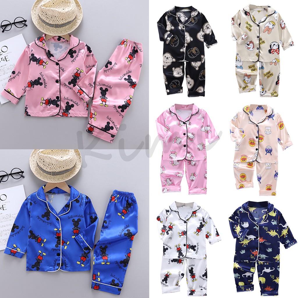 Kimi ๑ Baby Kids Cartoon Print Sleep Wear Long Sleeve Terno Pajamas ...