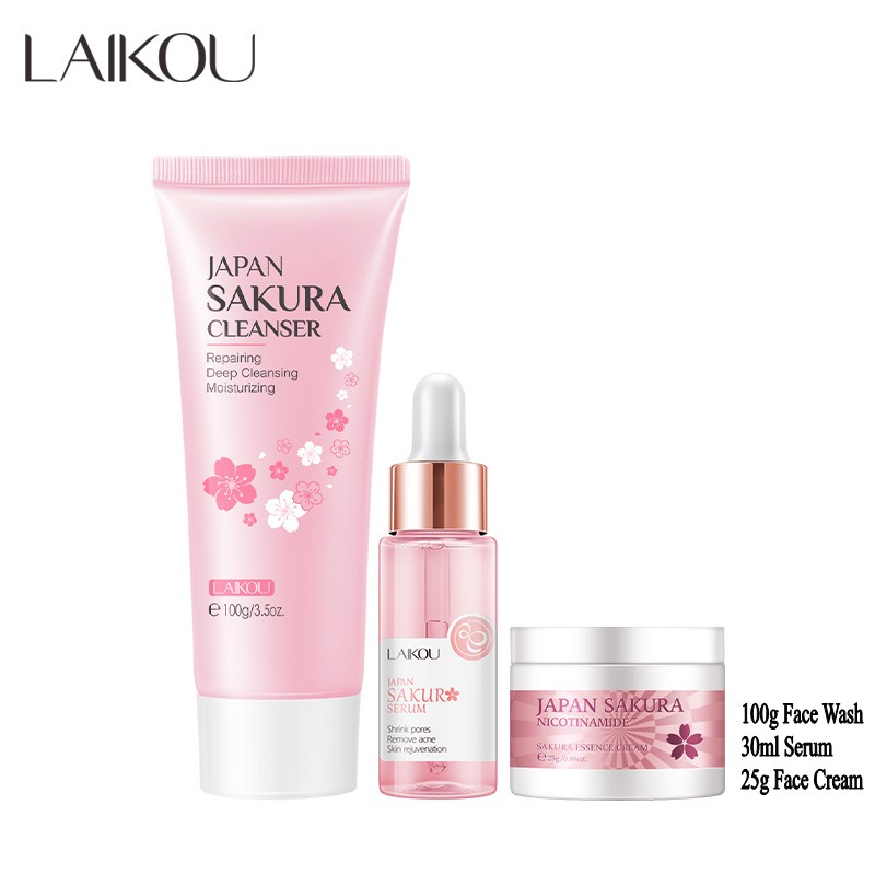 LAIKOU FDA Japan Sakura Cleansing Set Whitening Serum Face Wash Remove ...