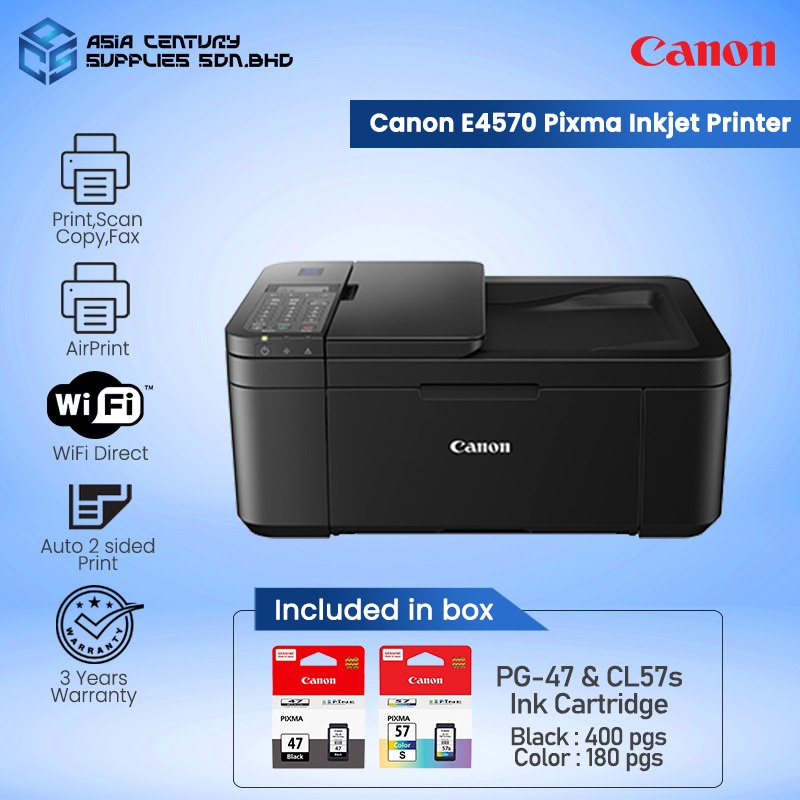 Canon Pixma E4570 All in One InkJet Wireless A4 Printer/ DuplexPrint