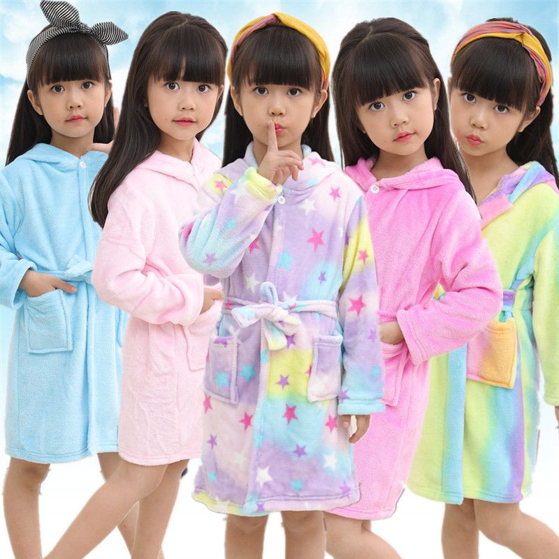 NAYINLAN Boys Girls Bathrobes Kids Hooded Sleep Robe Bathrobe Sleepwear Pajamas 4-12T 