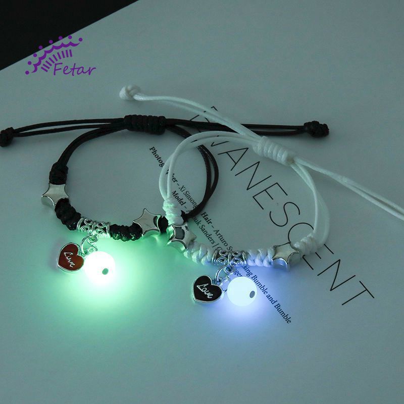 2Pcs Luminous Couple Bracelet Magnetic Friendship Trio Bracelet Creative Adjustable Charm Bracelet Jewelry for Lover Couple Magnetic Attract Braided Bracelet FETAR