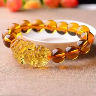 Transparent Gold Crystal Prayer Beads Bracelet / 10mm Citrine Yellow Crystal Pi Yao / Pi Xiu Beads Bracelet For Wealth Luck Men & Women / Good Sumbalth Symbols Clear Color Sumbalth #5
