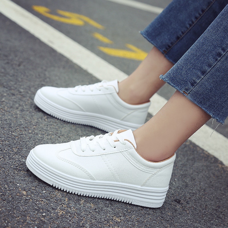 white flat sole trainers