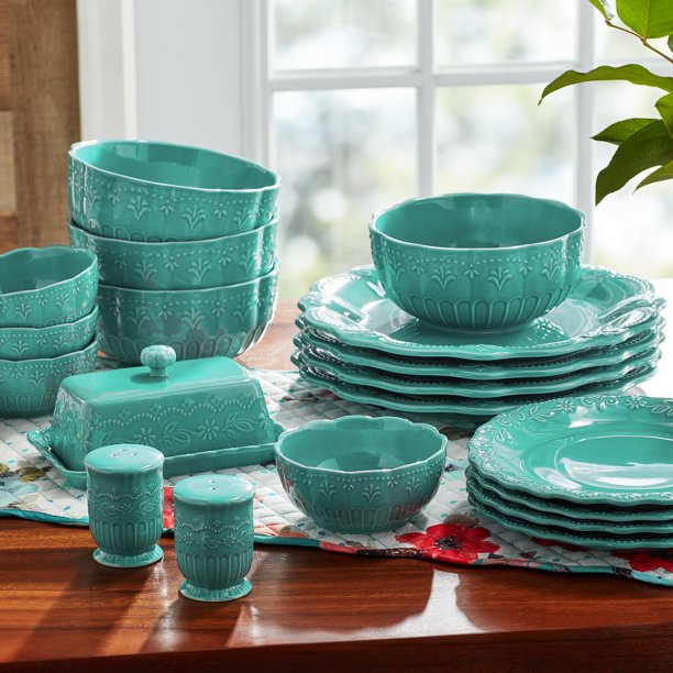 The Pioneer Woman Toni Teal Dinnerware Set | Shopee Philippines