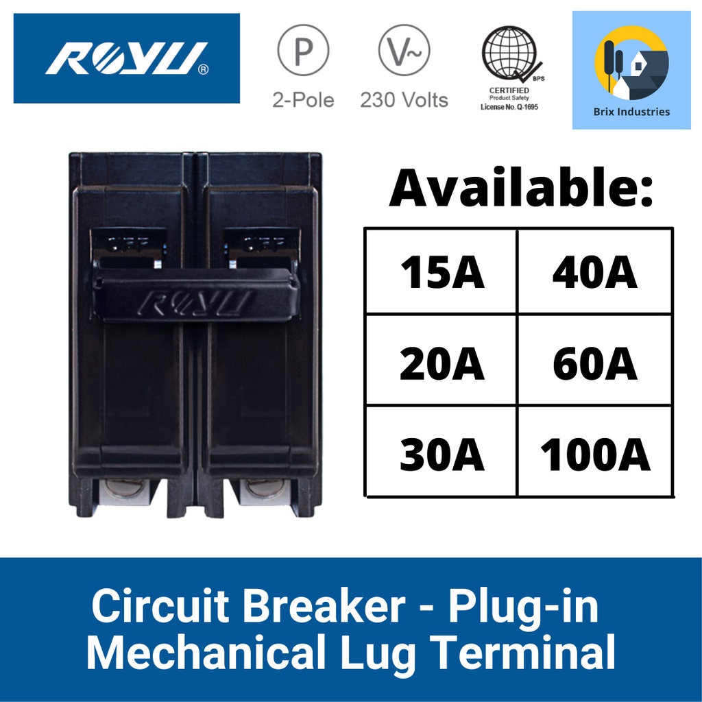 Royu Circuit Breaker Plug-In Type Mechanical Lug Terminal 2 Pole 15A ...
