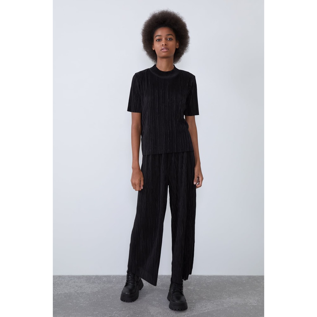 zara black pleated trousers