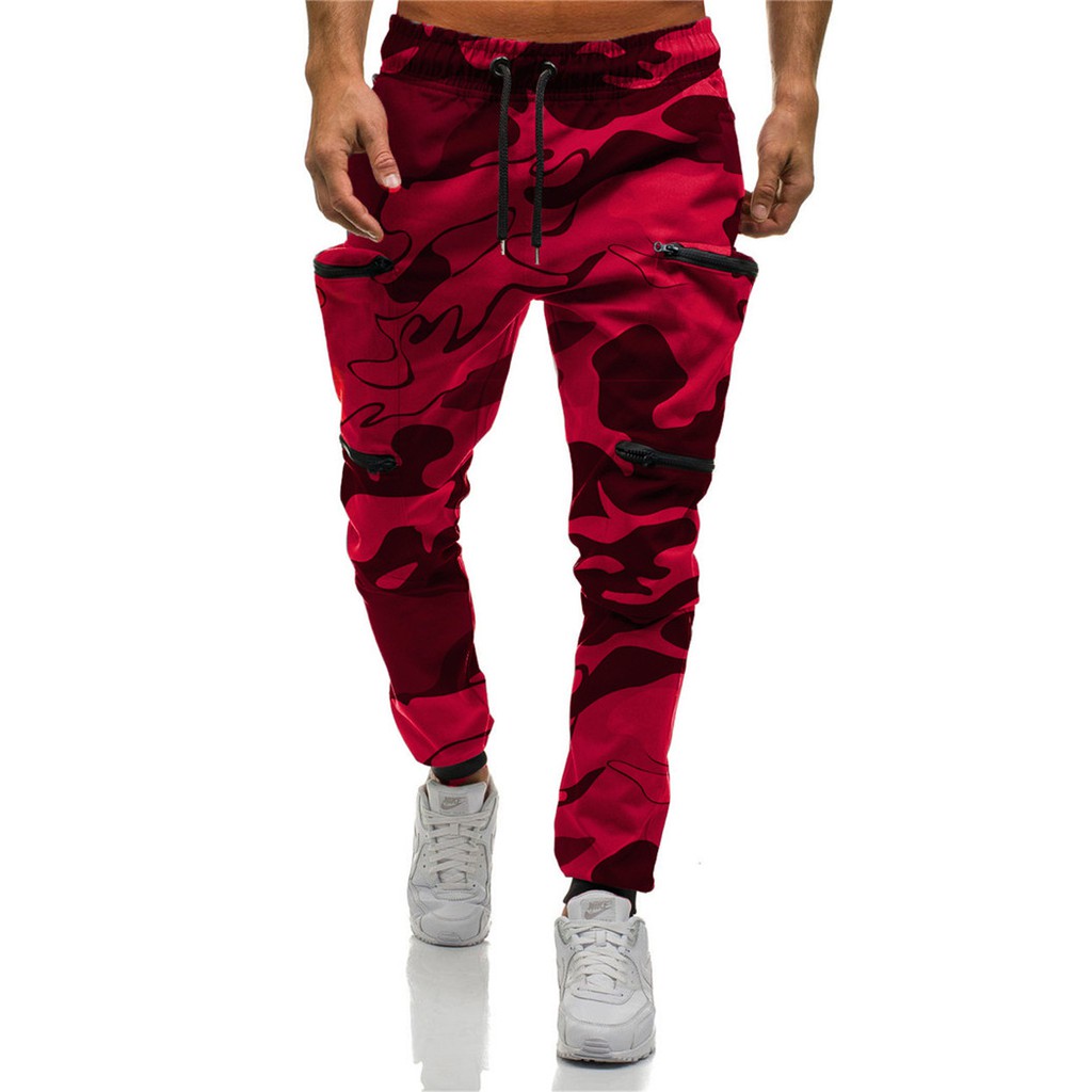 red and green camo pants
