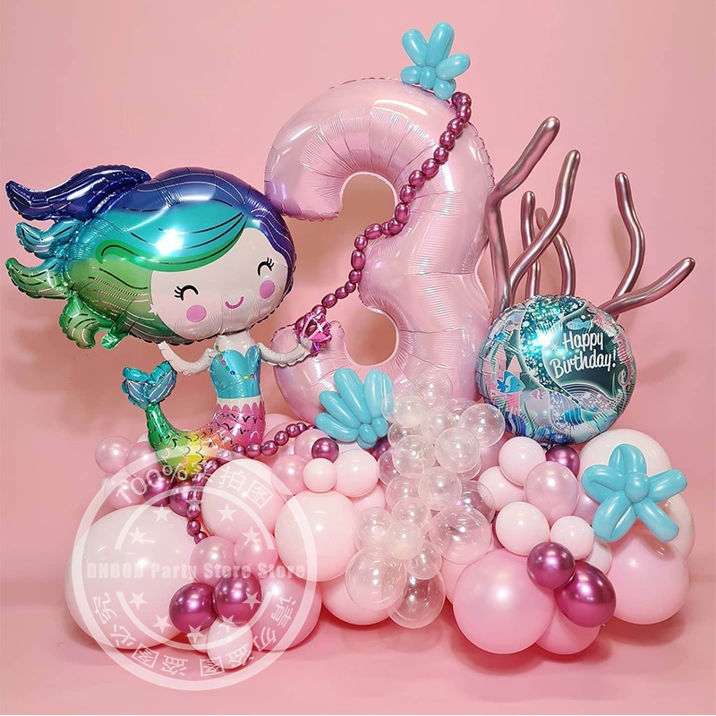 42pcs Mermaid Tail Balloon Set 40inch Pearl Powder Number 1st 2 3 Foil ...