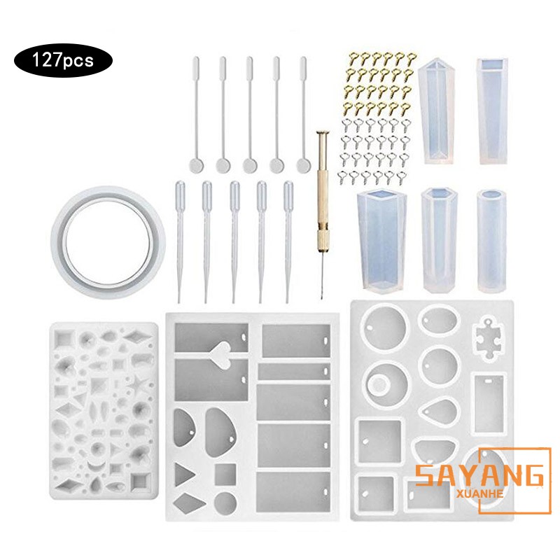 12PCS Multi Pendant With Hole DIY Crystal Jewelry Casting Molds Silicone Resin Jewelry Molds Craft Molds For Pendant Key Chain Gem Bracelet