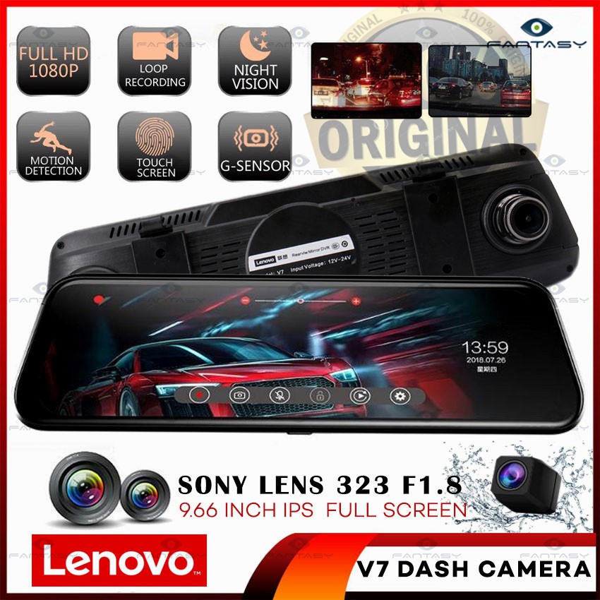 ORIGINAL LENOVO V7 10'' Stream Media Dual Lens FHD 1080P x 720P Dash