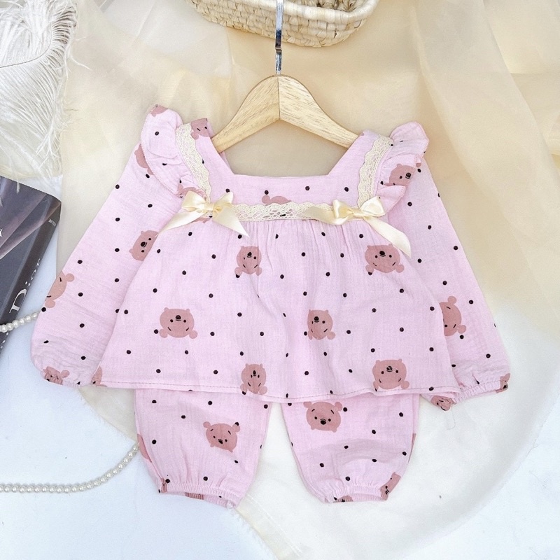 Long-sleeved Set For Girls With Soft Japanese muslin Fairy Wings Design With Lovely Colorful Motifs