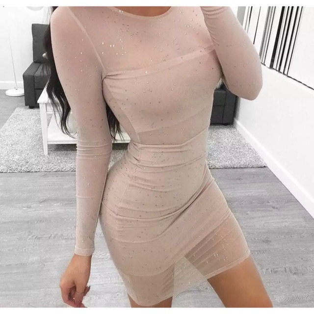 stone ruched mesh bardot bodycon dress
