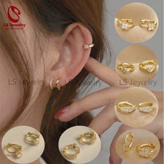LS jewelry 14K Gold Plated Mini Zircon Hoop Earrings Cubic Zirconia Small Piercing Earings 5474e