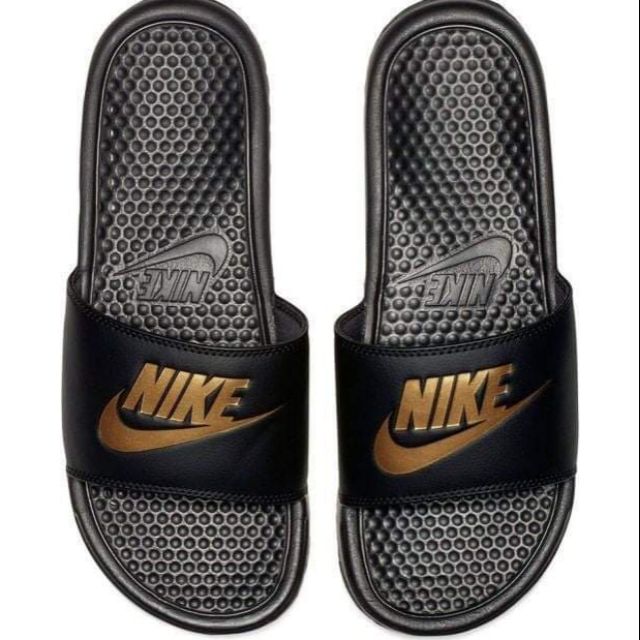 nike benassi gold black