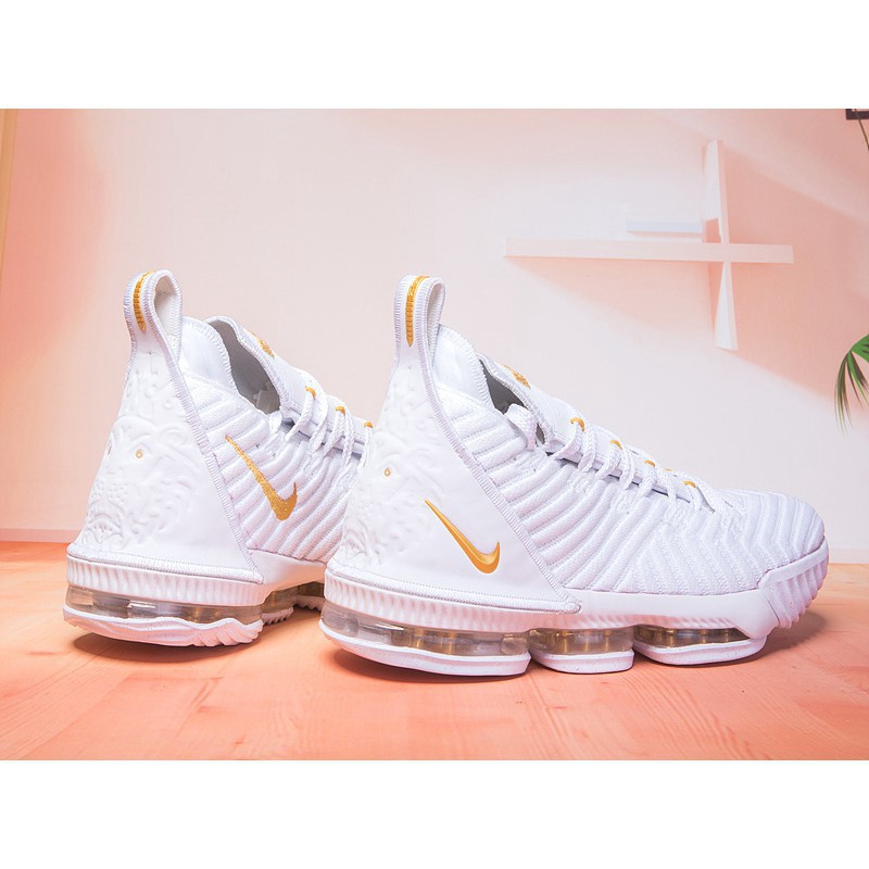 white and gold lebrons