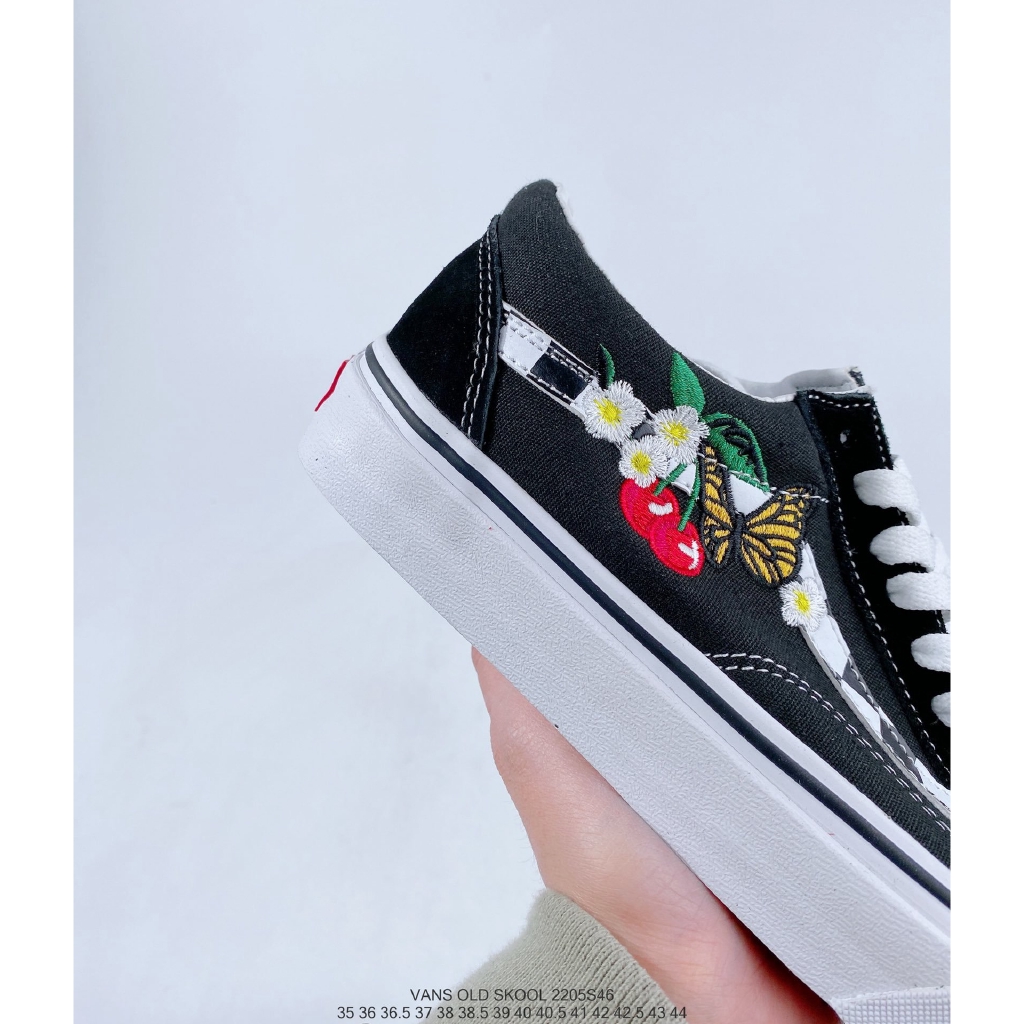 vans old skool black & white checkered floral skate shoes