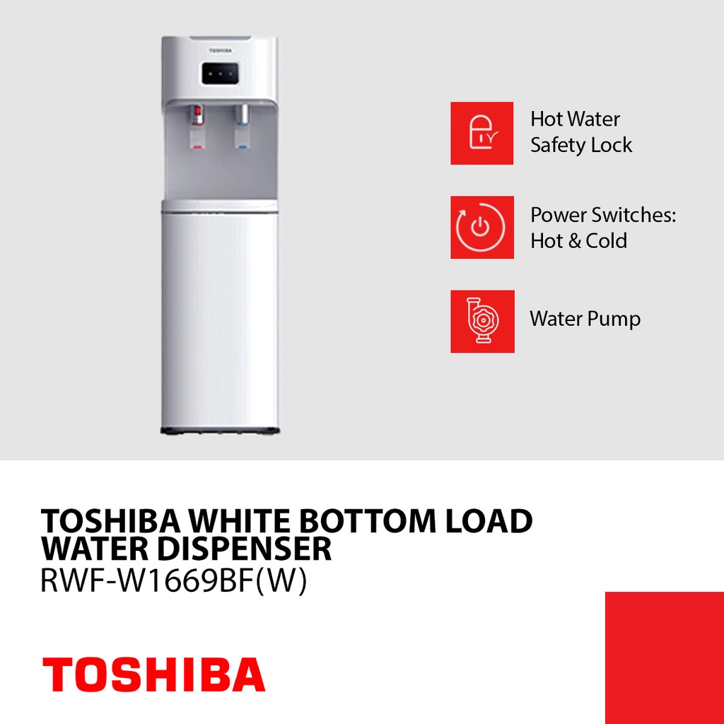 Toshiba White Bottom Load Water Dispenser with Cuppush Water