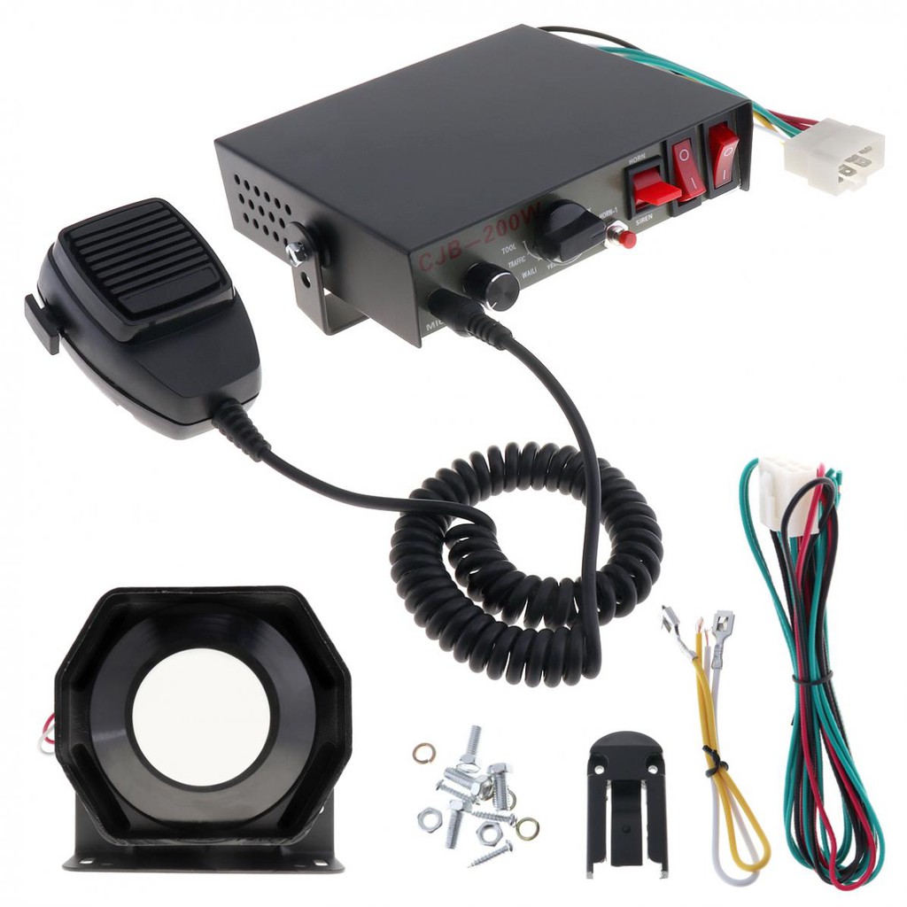 200W Loud Auto Warning Police Alarm Fire Siren Horn PA Speaker MIC System ASE