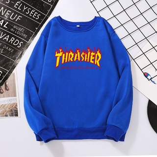 CINDYC Thrasher Flame Printed (Sweatshirts/Tee) Tops Plus Velvet Sweatshirts Coat Couple Wear New Autumn Winter Long Sleeve No Hood Jacket Outerwear #7
