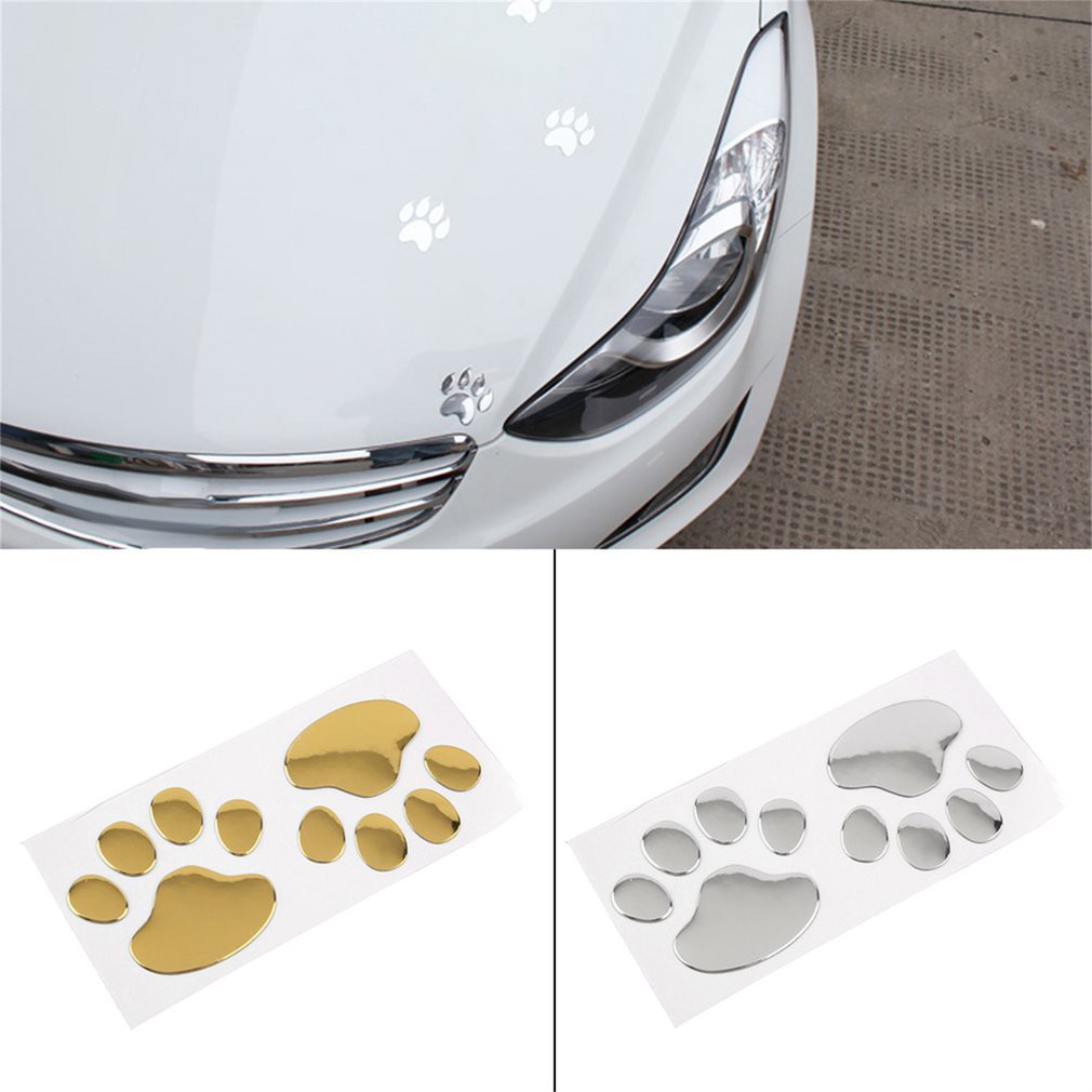 2PCS 3D Car Silver Window Bumper Body Decal Sticker Bear Cat Dog Paw Foot Prints