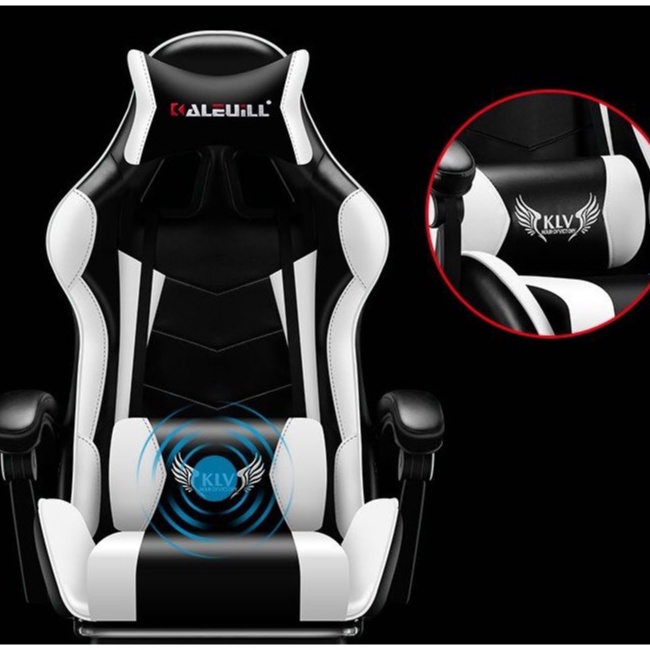 Home Zania Leather Gaming Chair With Footrest Ergonomic Computer Chair High FREE Massage Pillow #5