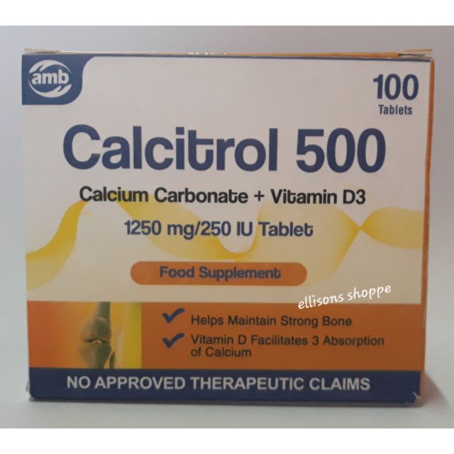 Calcitrol 500 Calcium Carbonate + Vitamin D3 Box of 100 Tablets Shopee Philippines