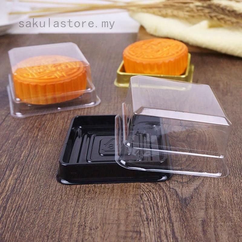 50/100 Square BPA-Free Clear Plastic Black Base Mini Cake Take Out Container DD 