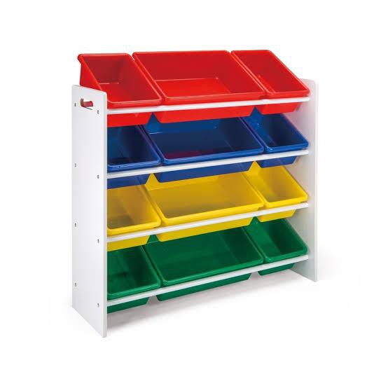toy storage rack with bins