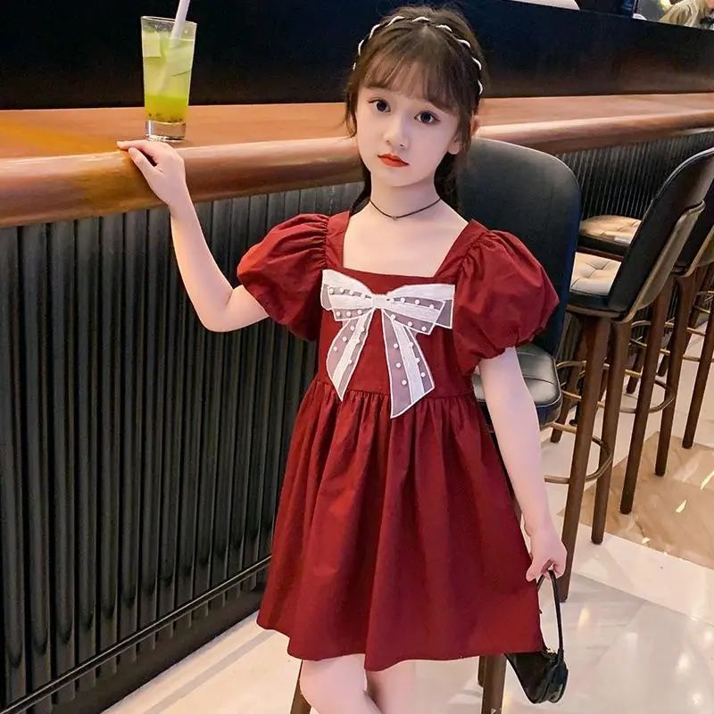 puff sleeve dress for kids 13 years old red dress for kids girl 8 years ...