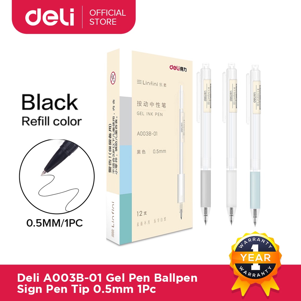 Deli A003B-01 Gel Pen Ballpen Sign Pen Tip 0.5mm 12pcs | Shopee Philippines