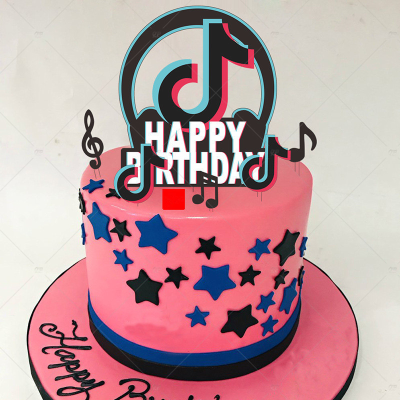 Tik Tok Happy Birthday Cake Top Hat Dy12 Birthday Party Decorations Used For Tik Tok Theme Happy Birthday Background Decoration Toys Games Cake Cupcake Toppers