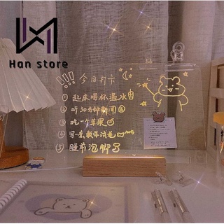 【Spot goods】❉⊙NN Acrylic Memo Note To Do List Reminders Board with LED Lamp Light Wooden Platform &