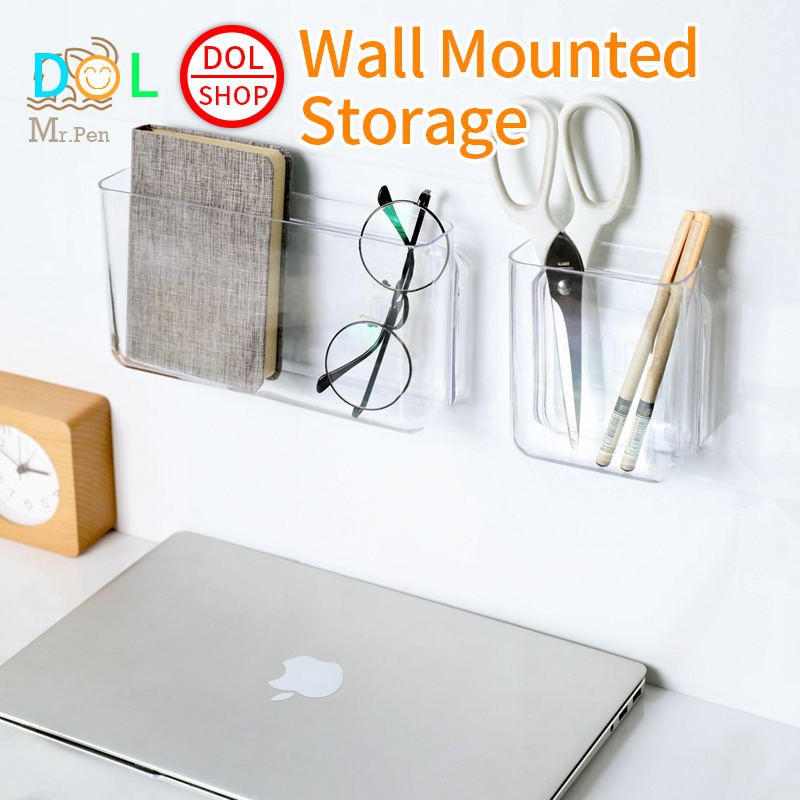 Clear Wall Mounted Storage Box Home Pen Holder Organizer Sundries