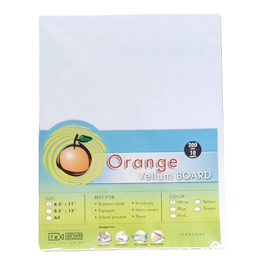 Orange Vellum Board Specialty Board White A4 size 200gsm / 10 sheets