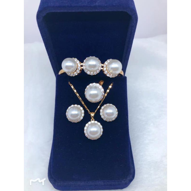 MEI Jewelry 4in1 Pearl Bangle Earring Ring and Necklace Jewelry Set ...